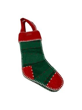 Vintage Felt Christmas Stocking Red Green 18" Classic Traditional Dillards